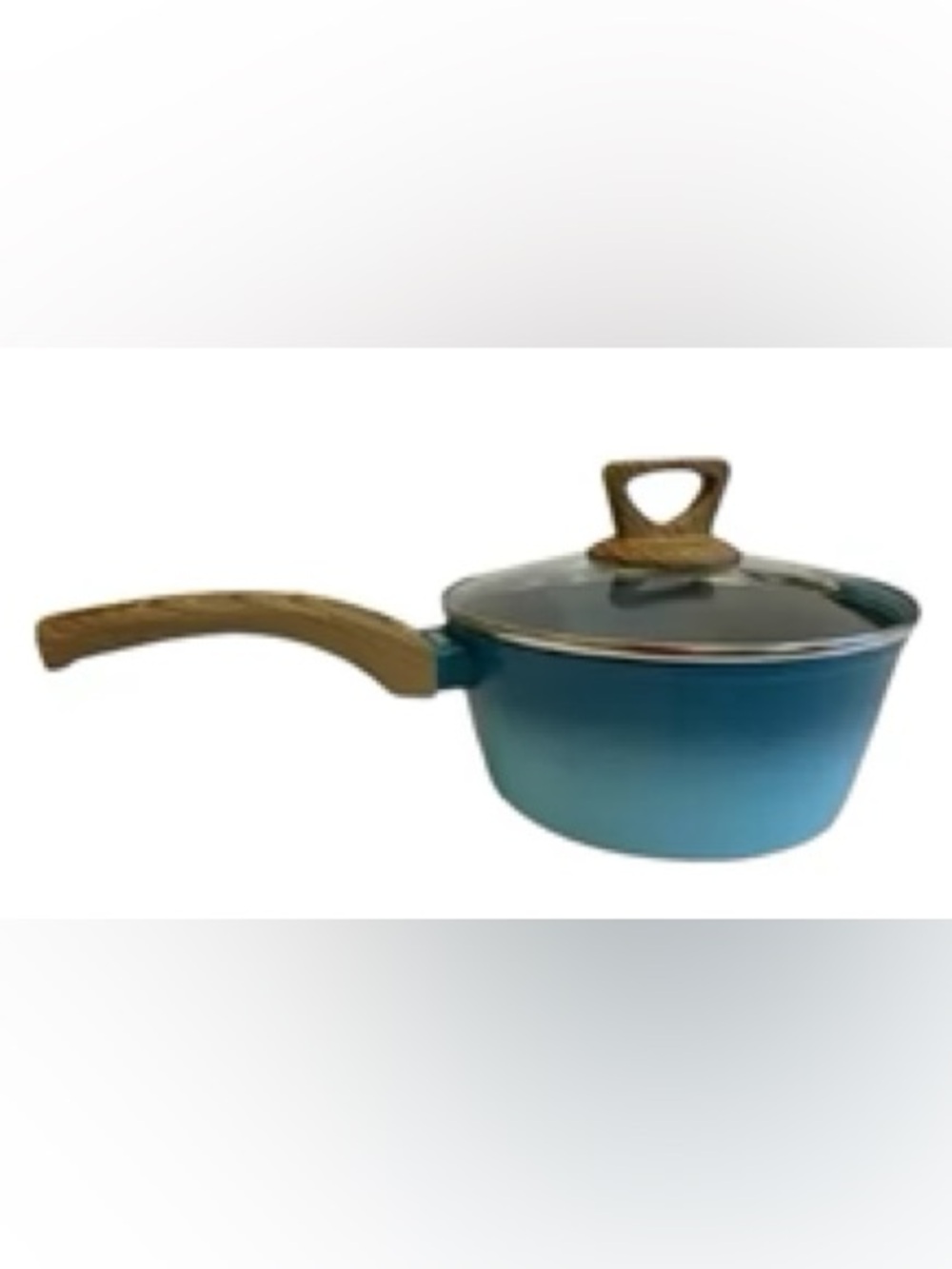 Blue 8” Nonstick Saucepan with Glass Lid and Wood-Tone Handle